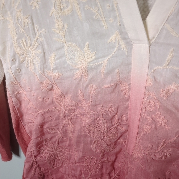Anthropologie Tiny Dip Dyed Embroidered Shirt Size XS Cream/Burgundy Silk Blend - Picture 5 of 9
